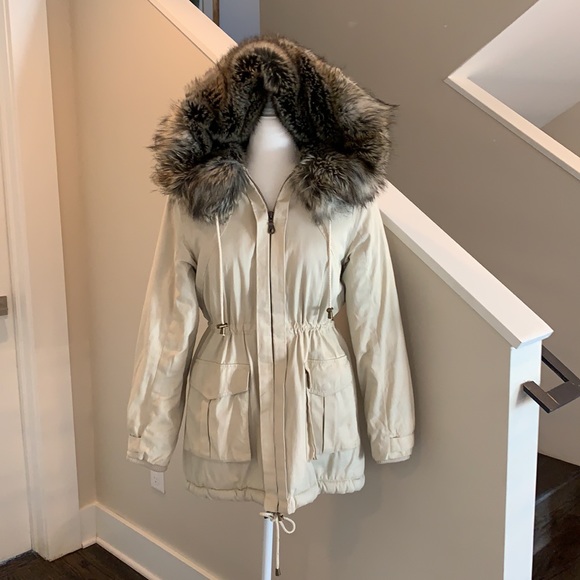 FC Jeans Ivory Coat with Faux Fur Lining/Hood - Picture 3 of 9